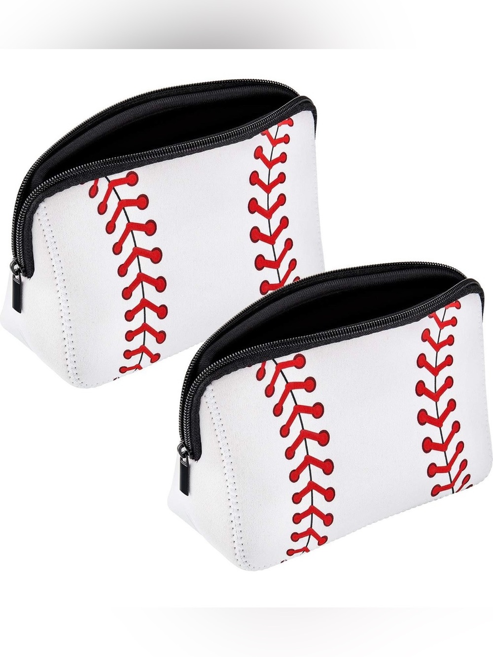 Baseball Stitch Cosmetic Pouch - White & Red
